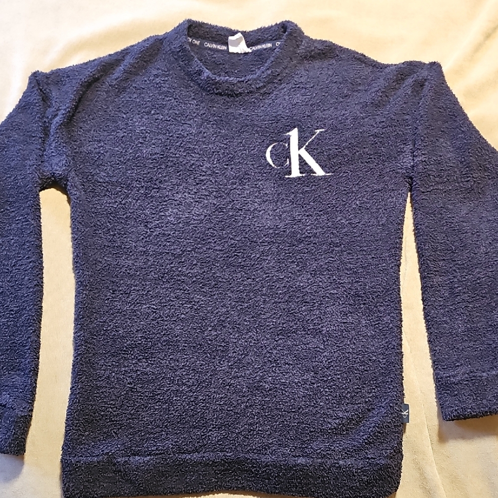 Calvin Klein Blue Crew Neck Sweater with Ribbed Cuffs